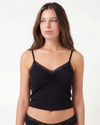 Cotton Bamboo Cropped Cami, Black Beauty