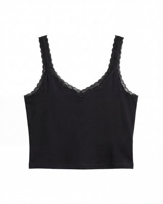 Cotton Bamboo Cropped Tank, Black Beauty