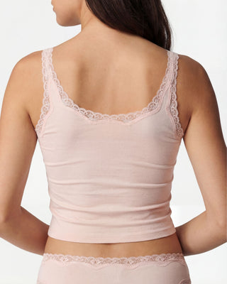 Cotton Bamboo Cropped Tank, Pearl Blush