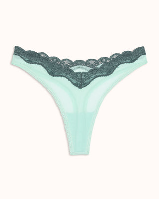 light blue mesh thong with darker blue lace trim