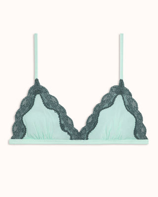 light blue triangle bralette with lace trim