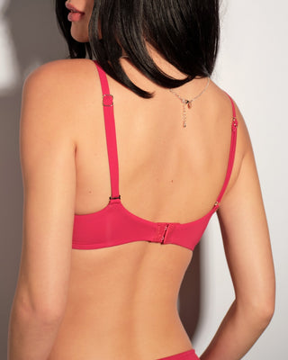 Woman wearing a red bra