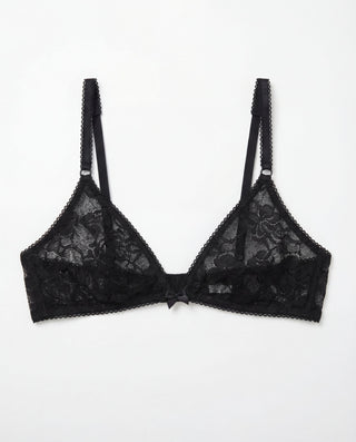 Black lace bra on a white background
