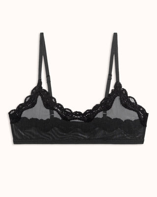 Black mesh scoop bralette with lace trim