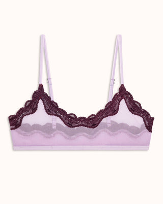Mesh scoop bra with lace detail in purple