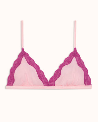 Mesh triangle bralette in pink with lace trim